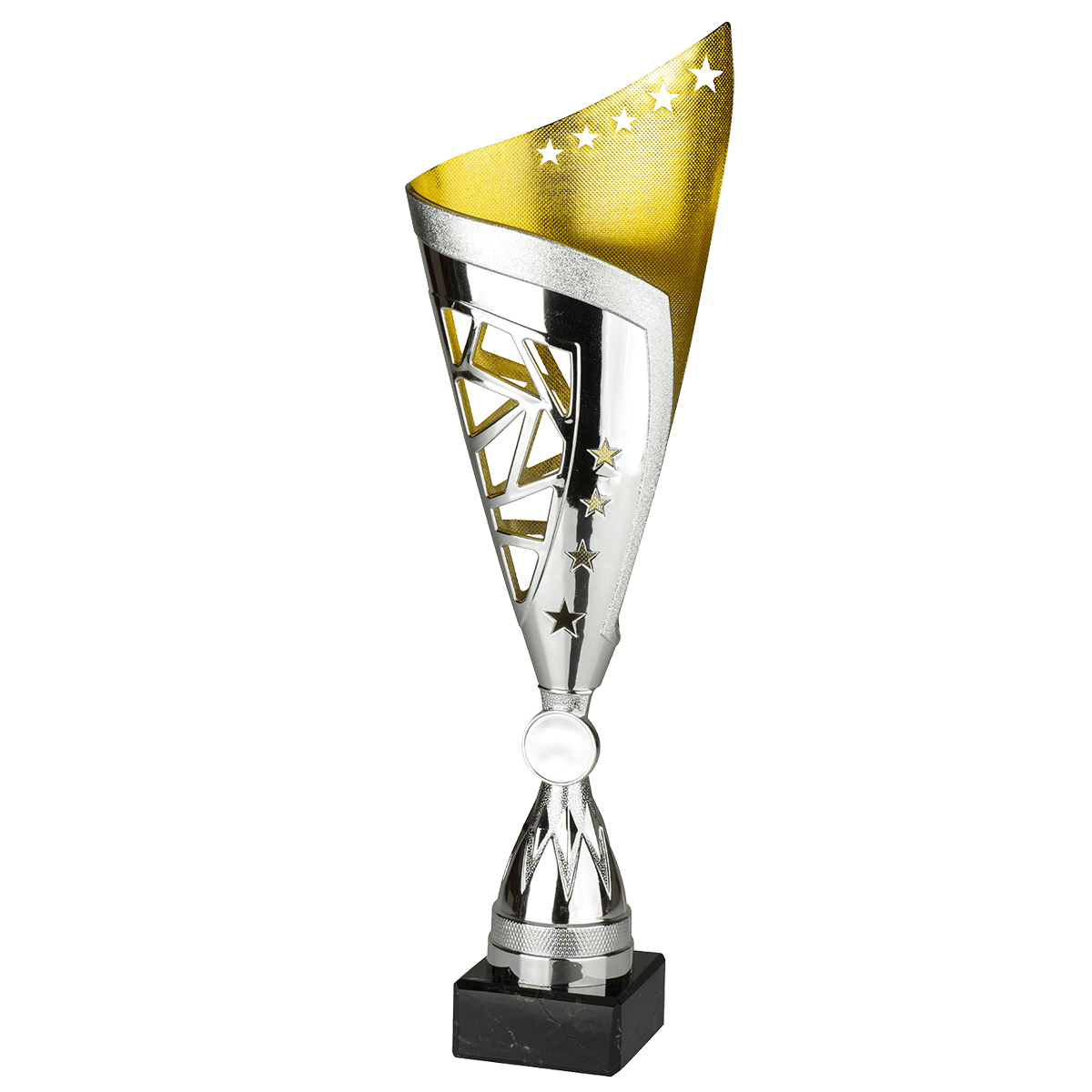 ET_561_33_d44896 Sterrentrofee Skyline goud zilver met sterren en marmeren voet 37 tot 39 cm