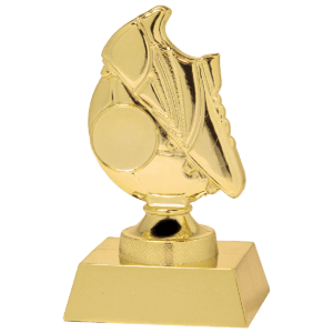 Voetbaltrofee Luuk goud 12,5 cm kunststof met voetbalschoen en voetbal